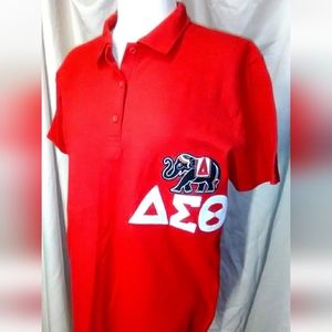 NEW Delta Sigma Theta Sorority Women’s Red/White Polo Golf Shirt w/Elephant! XL
